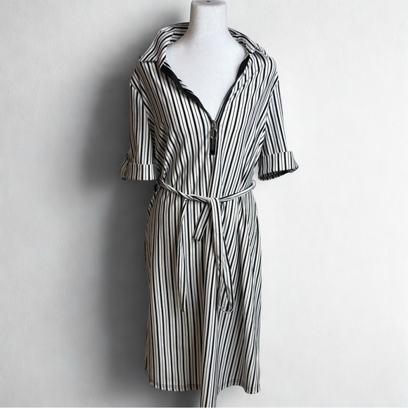 Mille Gabrielle Dresses & Skirts - Striped Midi Shirt Dress with Tie Belt - Black & White